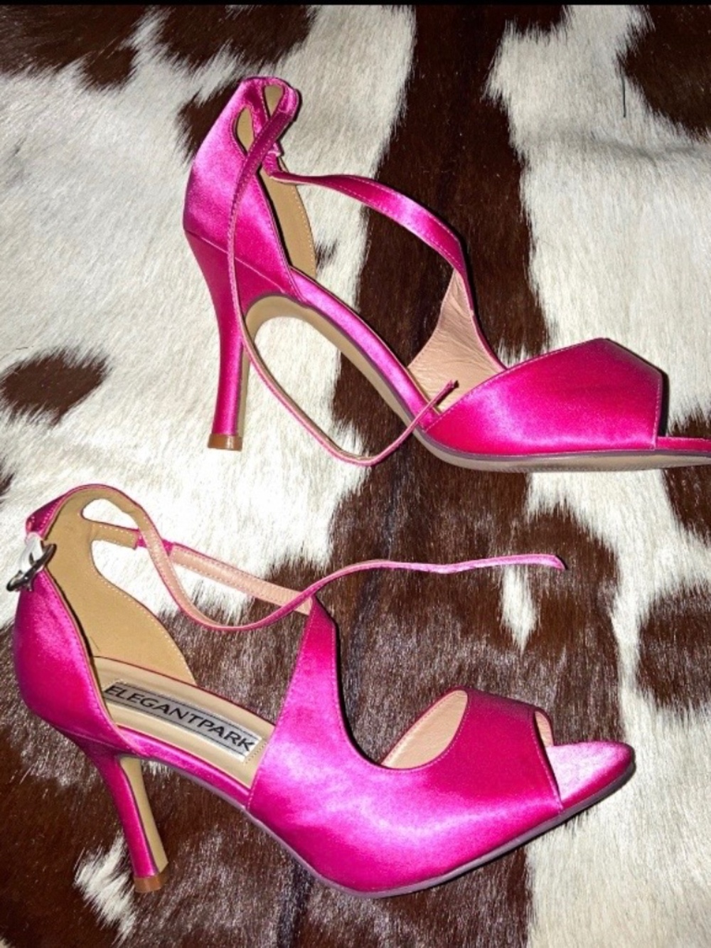 Elegantpark Women's Pink Polyester Open Toe Ankle Strap Stiletto Sandals 9
